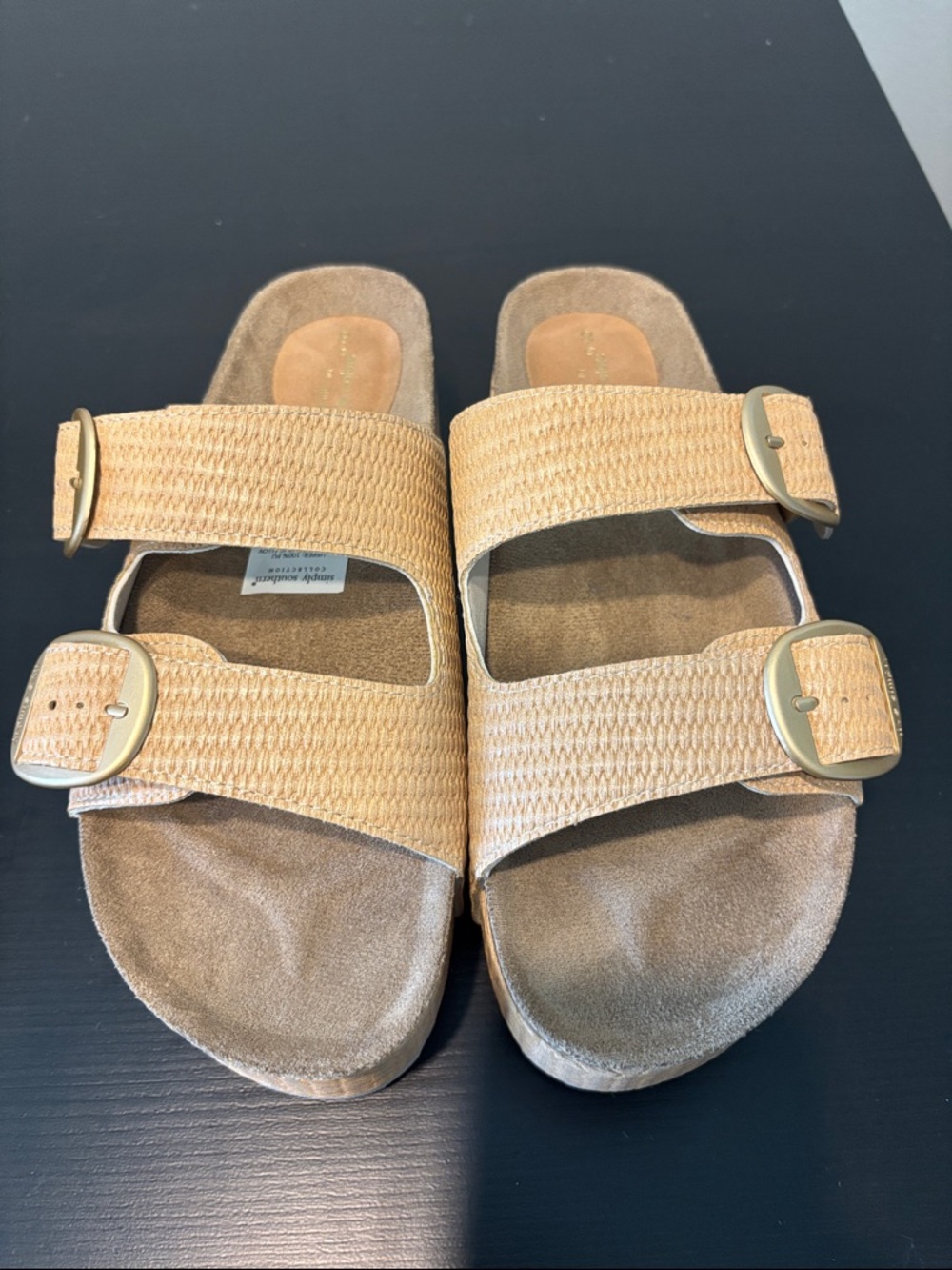 Simply Southern Light Tan Double-Buckle Platform Wedge Slides Size 8